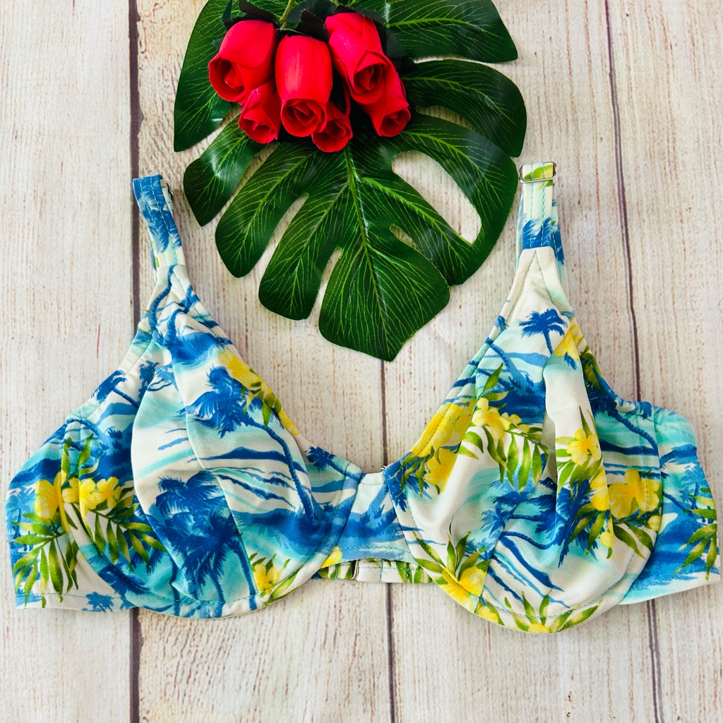 Point Conception Women’s Vintage Colorful Tropical Print Swim Bikini Top Sz 36d